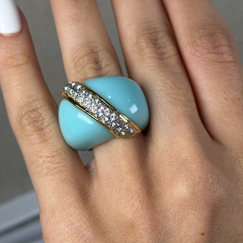 Turquoise and Gold Ring with Crystals